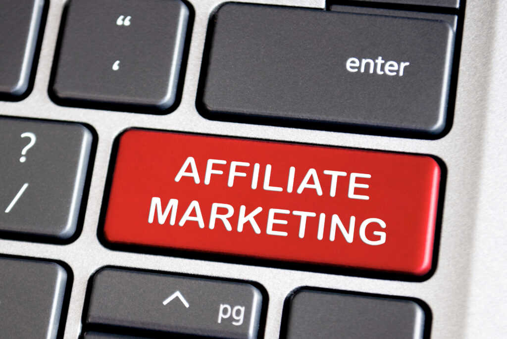 affiliate marketing text red keyboard making money online concept