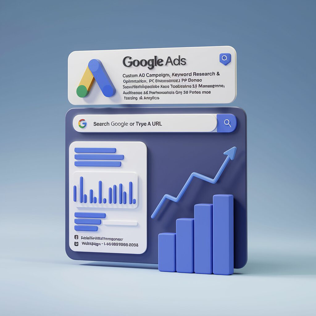 blue box with graph it that says google