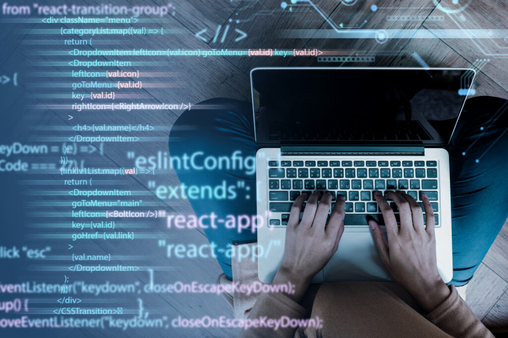 programming background with person working with codes computer